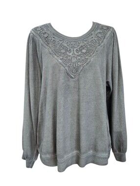 Democracy Dark Olive Green Long Sleeve Mineral Wash Knit Top L